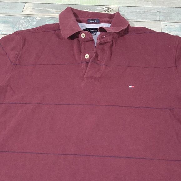 Tommy Hilfiger Maroon & Navy Custom Fit Polo sz Large - Picture 2 of 4